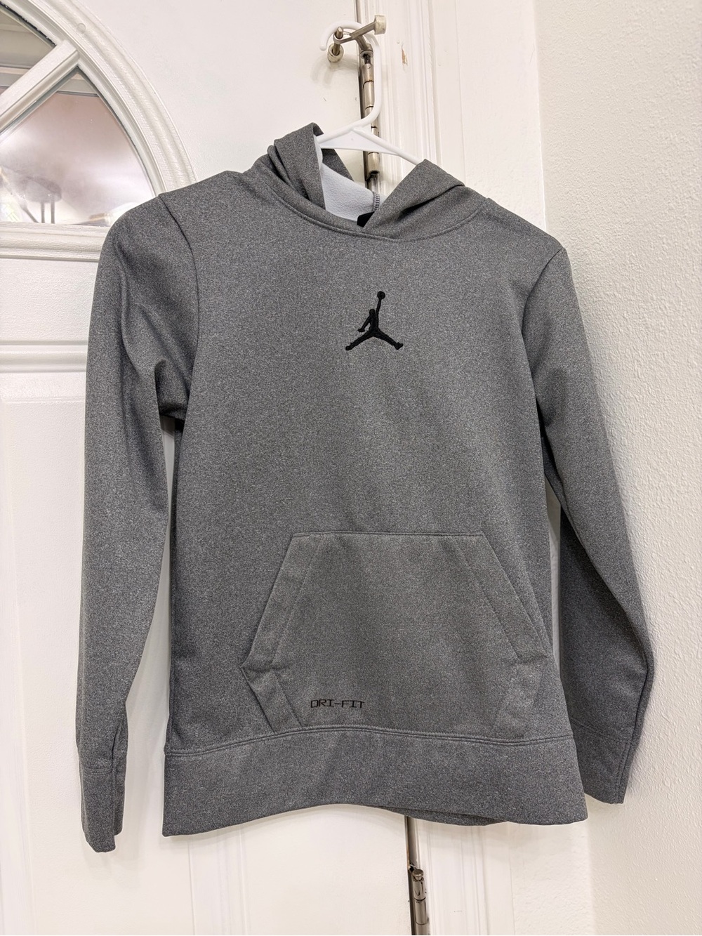 Jordan Gray Kids Dri-FIT Pullover Hoodie with Black Jumpman